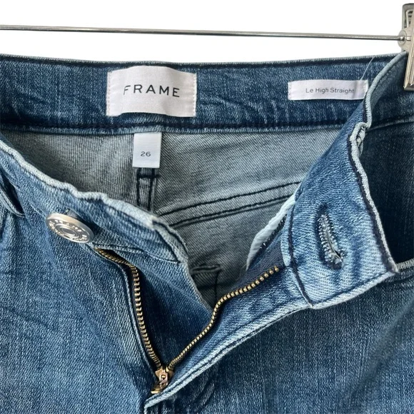 Frame Le High Straight Jeans Mid-Rise Cropped Women's Size 26 Med Wash - Picture 5 of 8